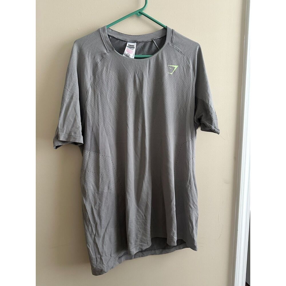 Gymshark Apex Seamless T-Shirt Grey Neon Green Logo Workout Shirt Men's XL